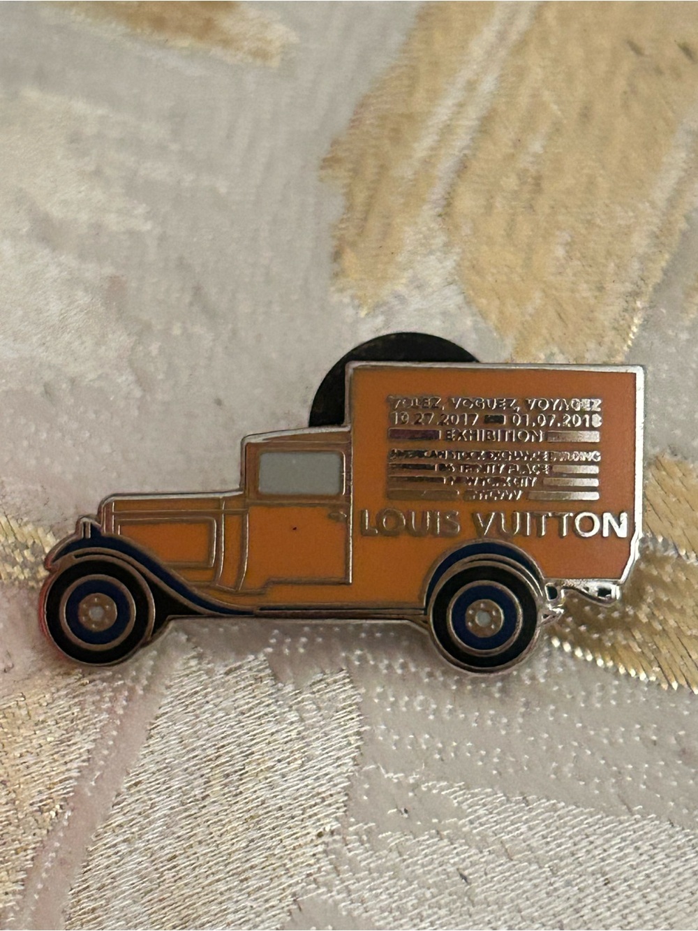 Louis Vuitton Orange and Navy Vintage Truck Pin
